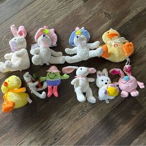 Vintage Easter Bunnies and chickens stuffed animals plush toy lot #10 plushies